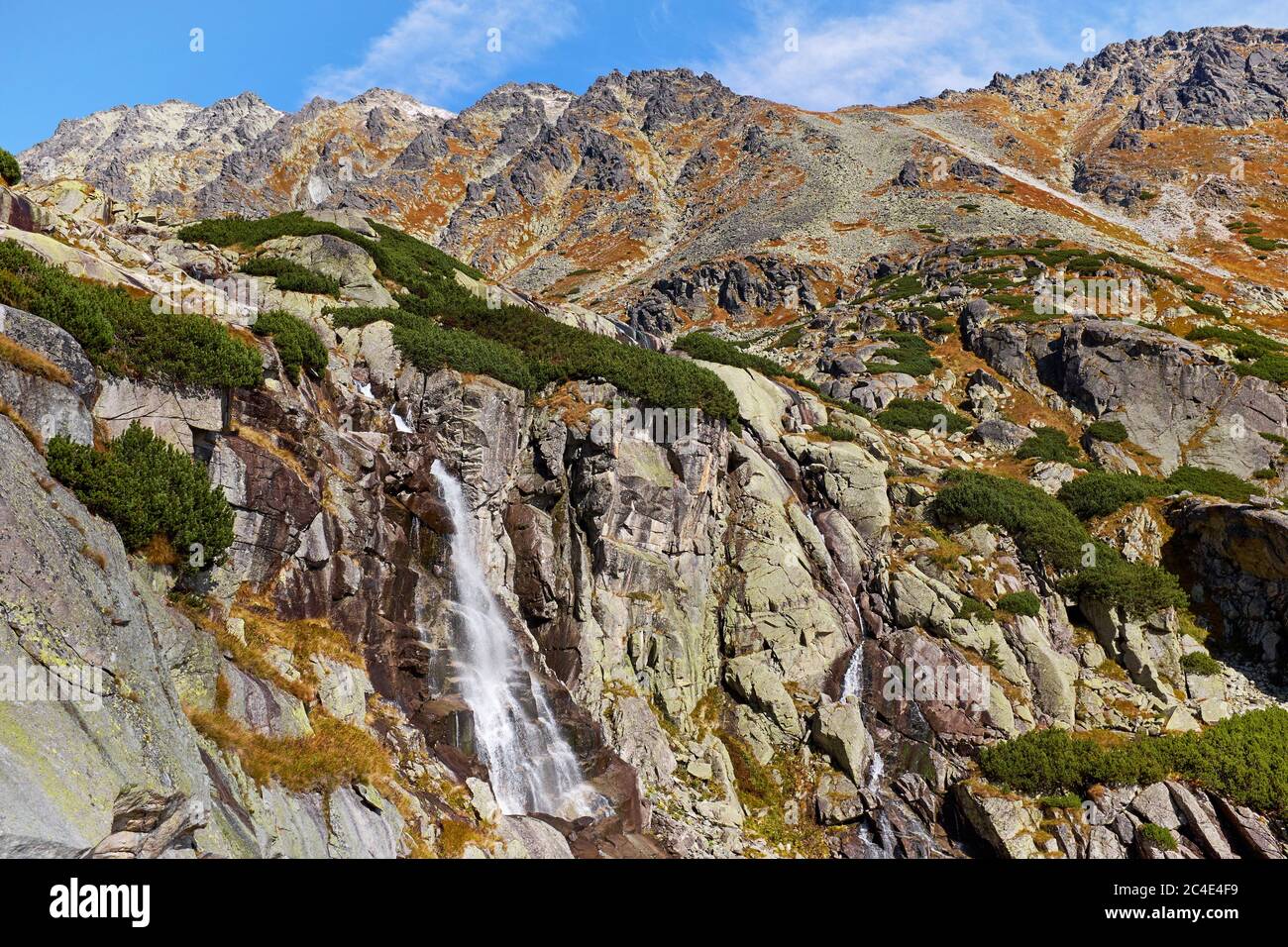 La cascade de Skok près du lac Strbske pleso dans le parc national de High Tatras, Slovaquie Banque D'Images