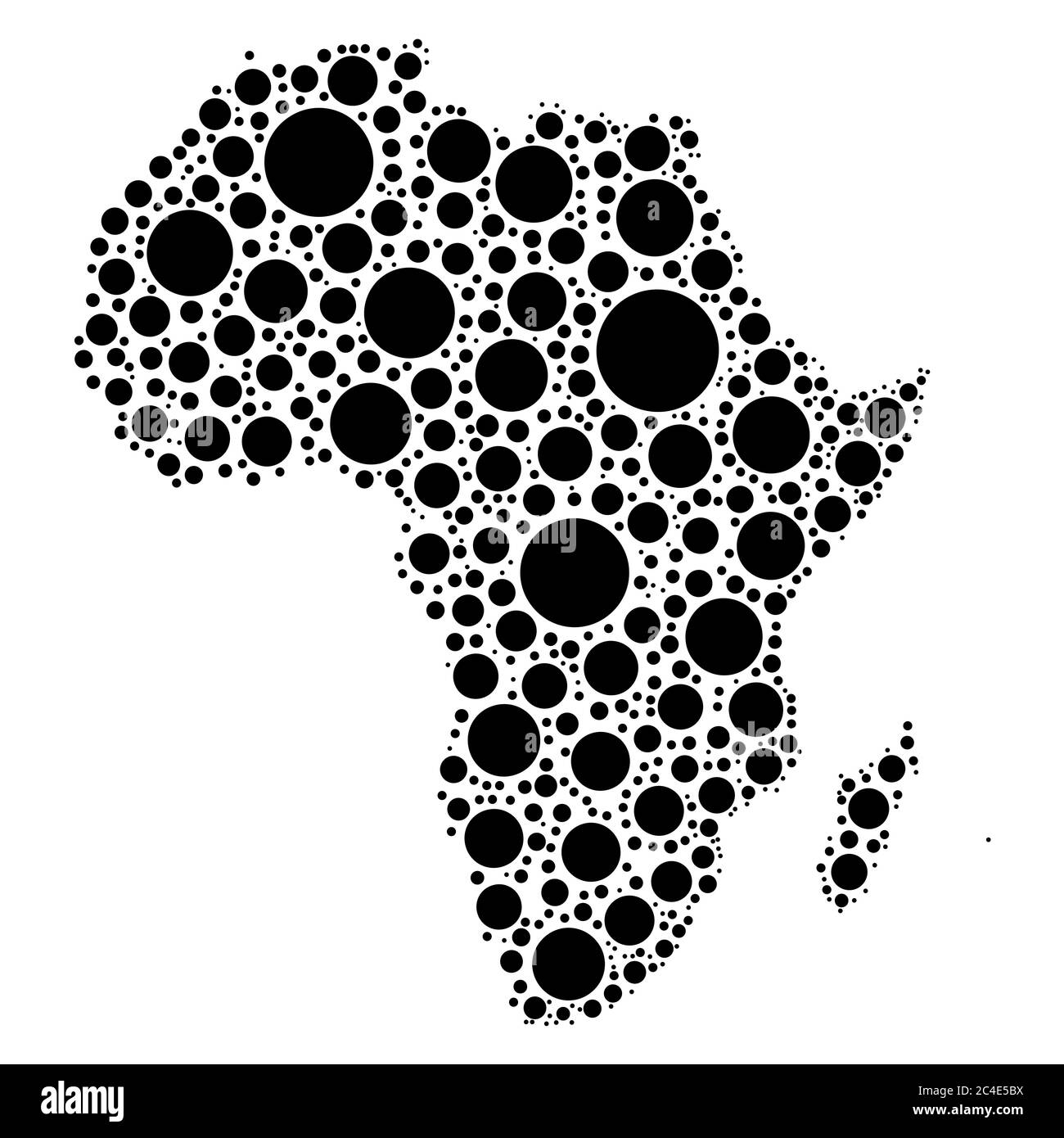 Afrique carte mosaïque de points noirs de différentes tailles sur fond blanc. Illustration vectorielle. Illustration de Vecteur