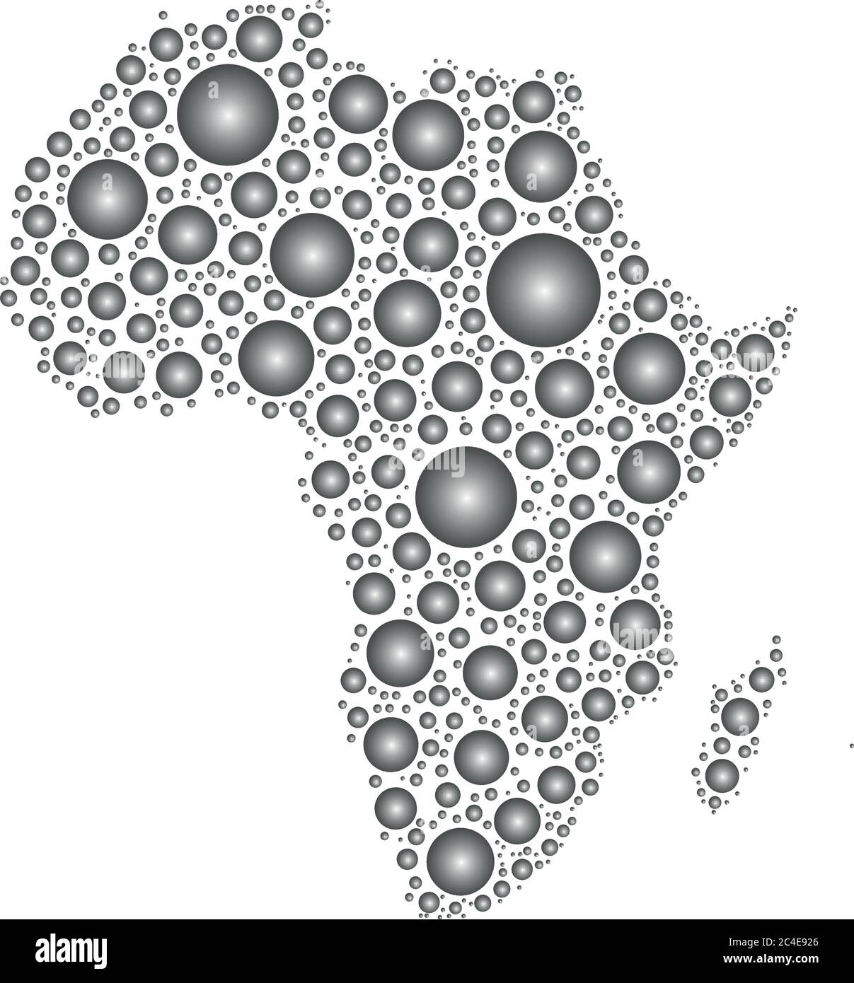 Silhouette du continent africain. Mosaïque de gris gouttes de pluie arrondies sur fond blanc. Illustration de la carte vectorielle. Illustration de Vecteur