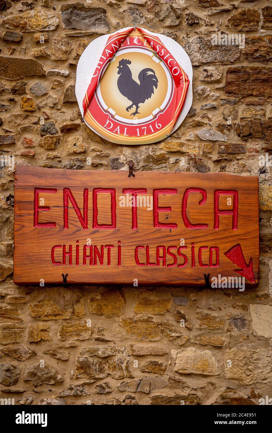 Panneau de la boutique de vins Castellina in Chianti. Banque D'Images