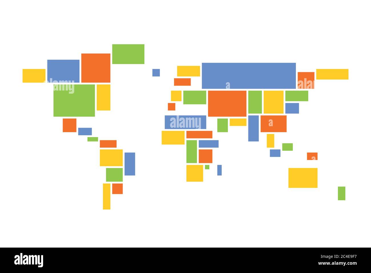 Mosaïque de la carte du monde de rectangles multicolores. Illustration vectorielle. Illustration de Vecteur