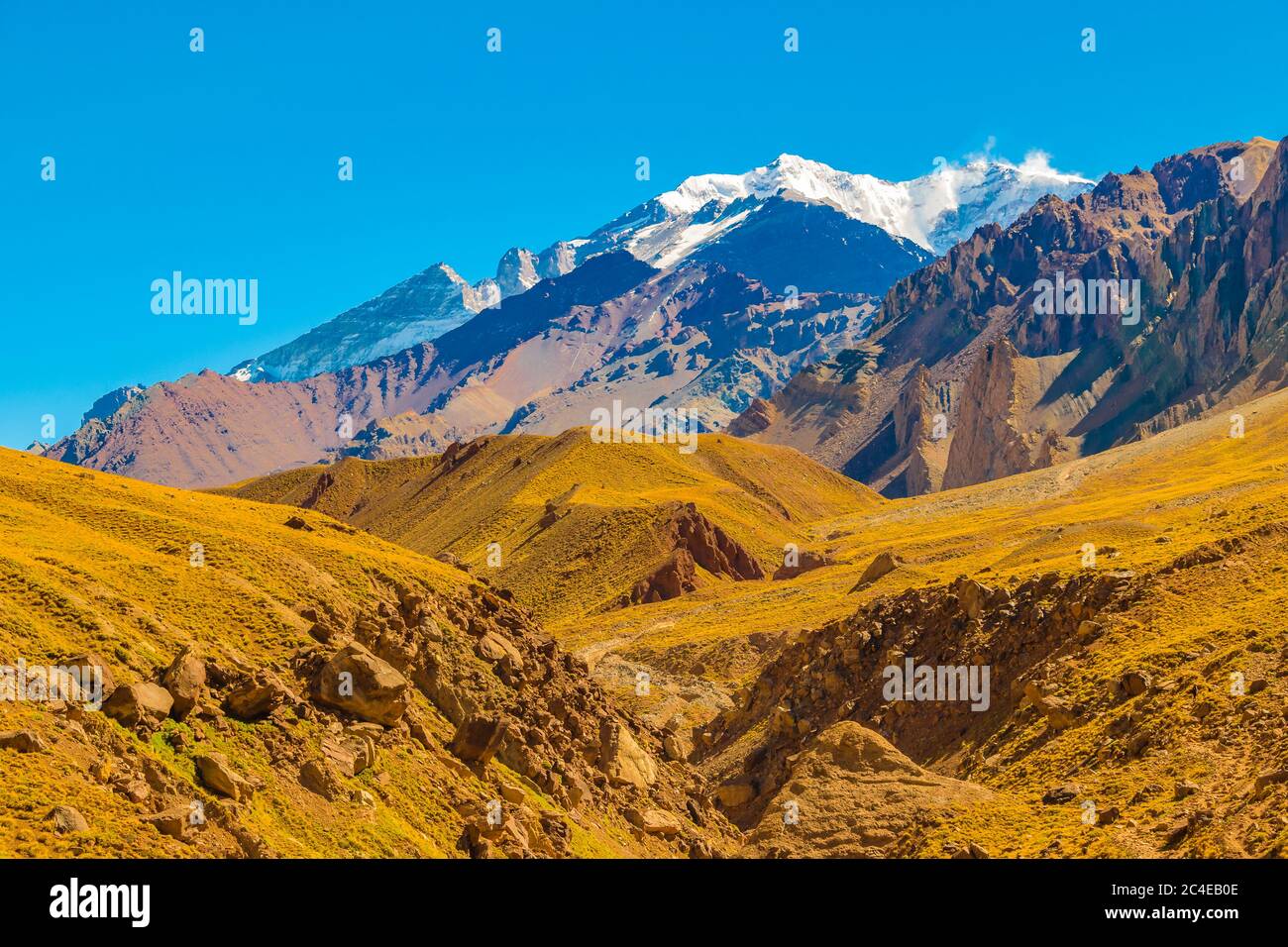 Paysage aride au parc national d'aconcagua, province de mendoza, argentine Banque D'Images