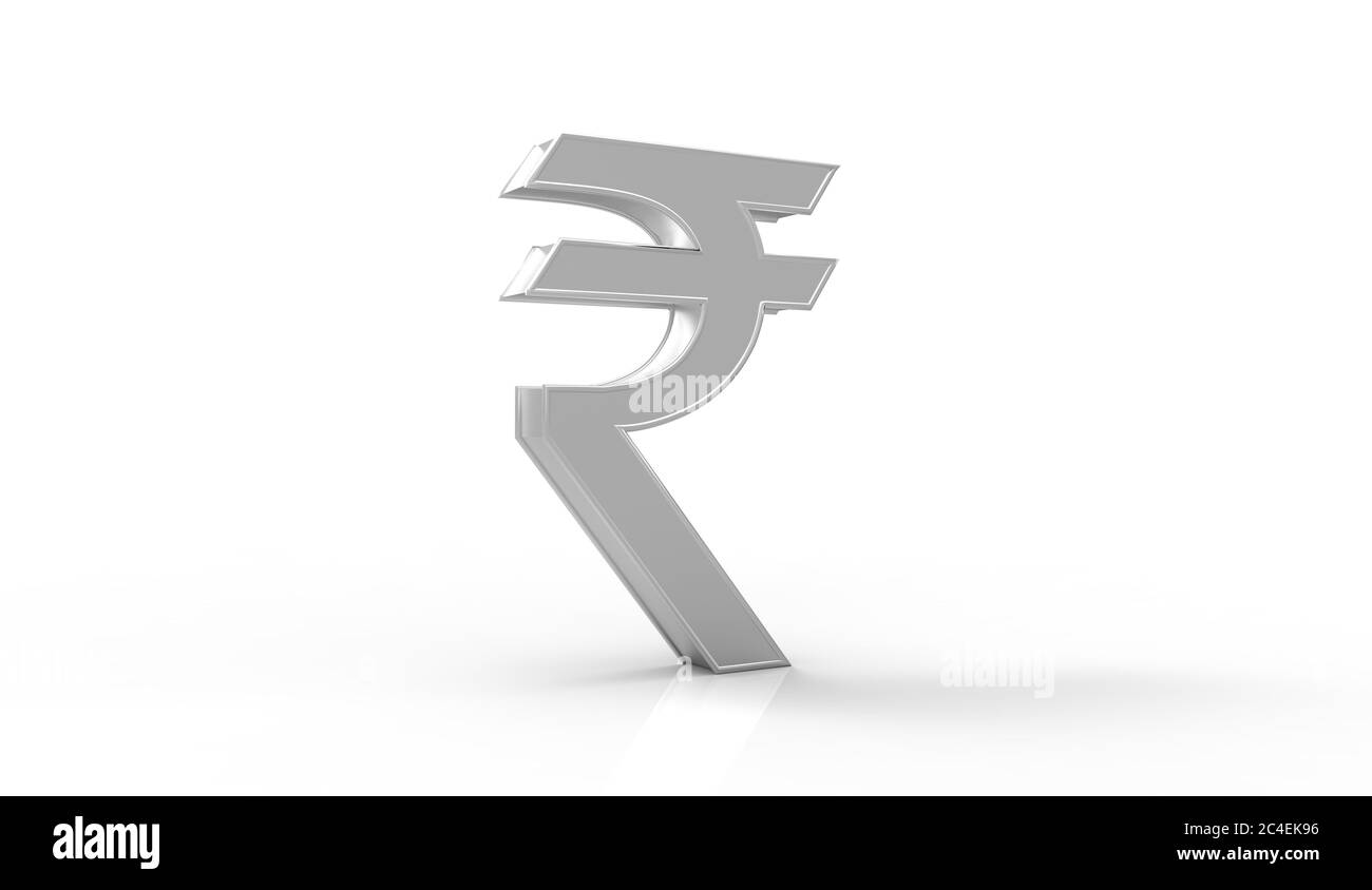 Illustration 3D du symbole Rupee en argent Banque D'Images