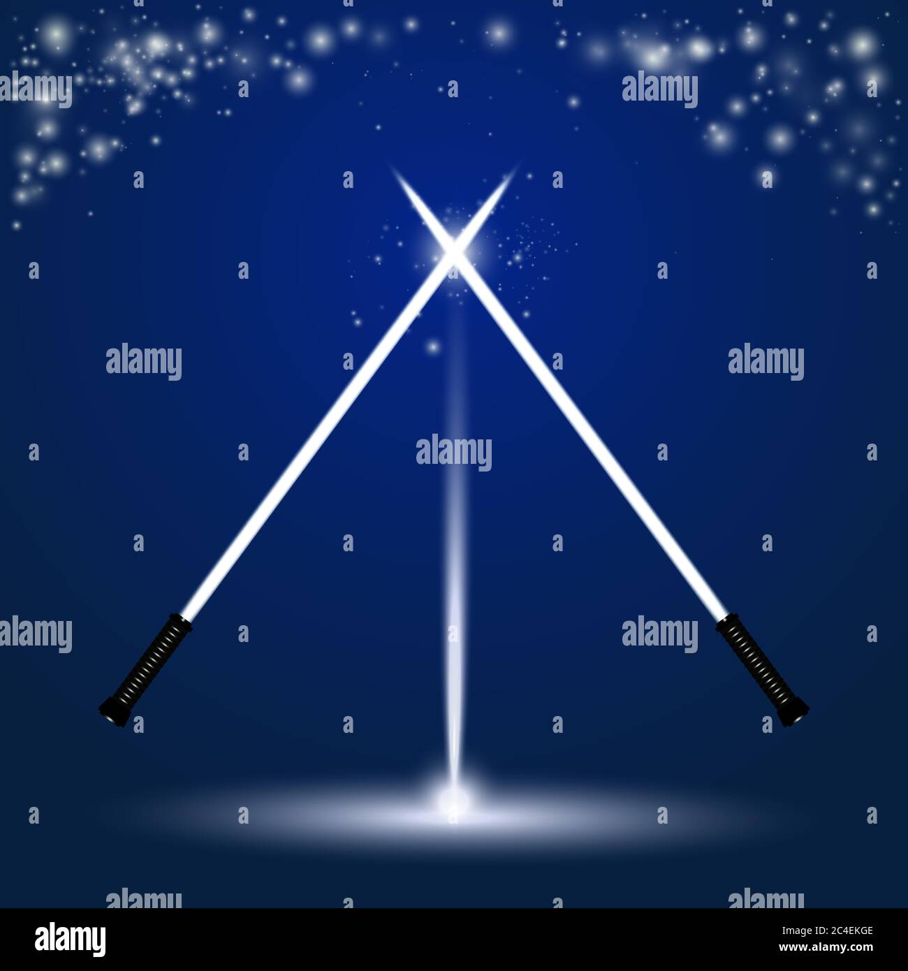Épées de lumière croisées. sabre léger des guerres de l'avenir isolé sur fond abstrait ciel d'étoile. Illustration vectorielle. Illustration de Vecteur