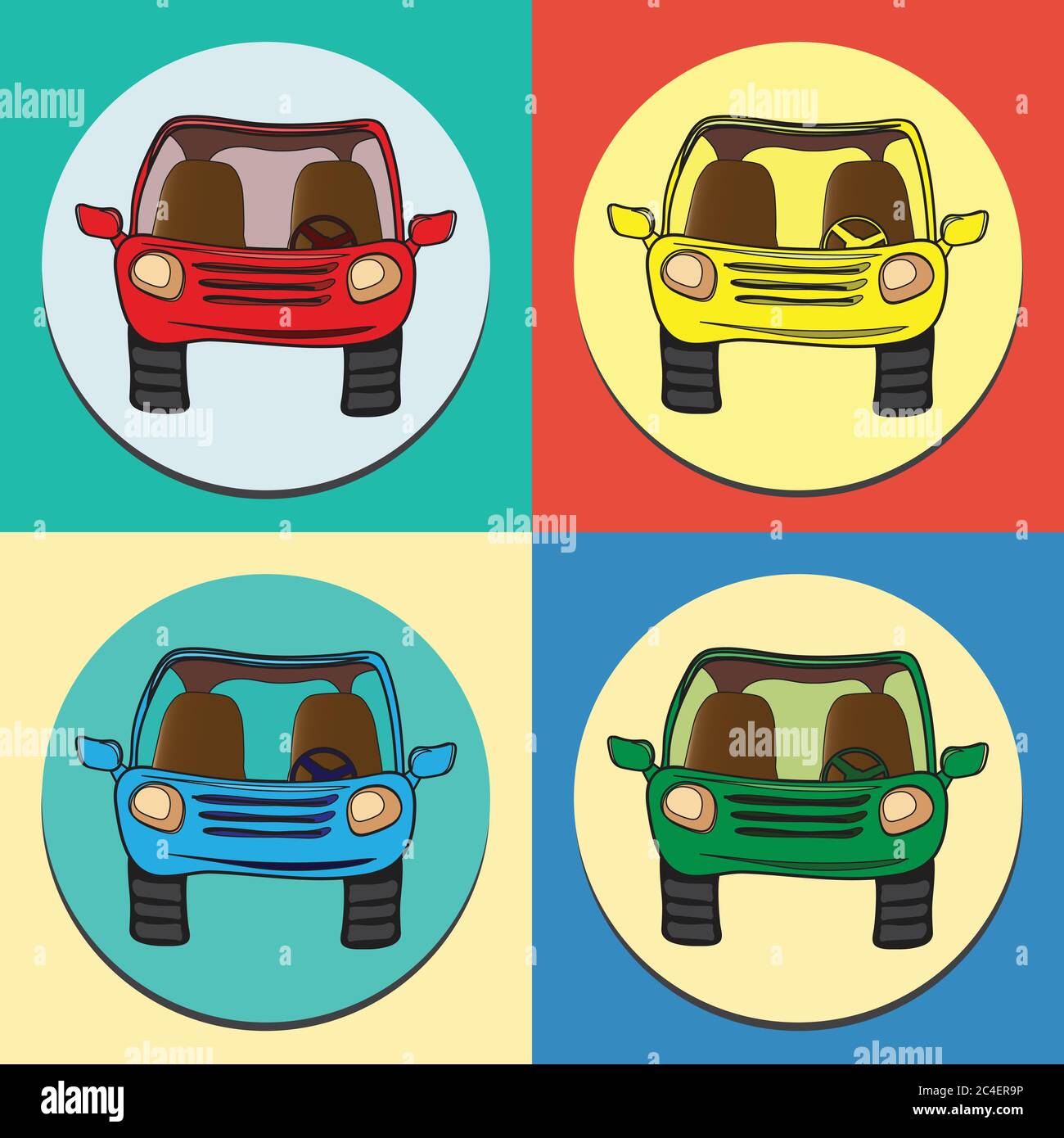 Ensemble vectoriel de voitures colorées. Vue avant, isolée. Illustration de Vecteur