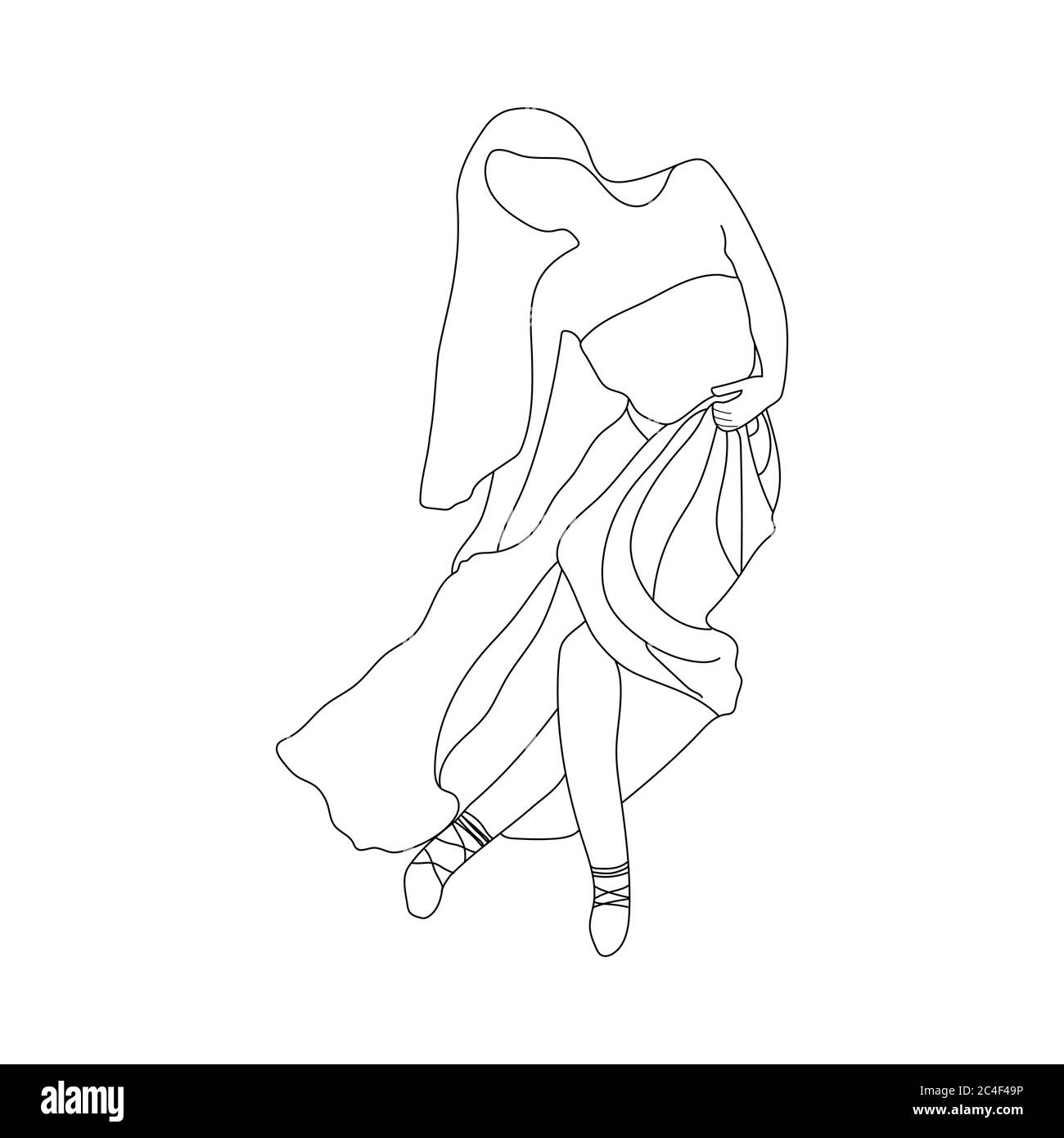 Silhouette d'une fille dansante. Dessin au trait. Illustration vectorielle. Illustration de Vecteur