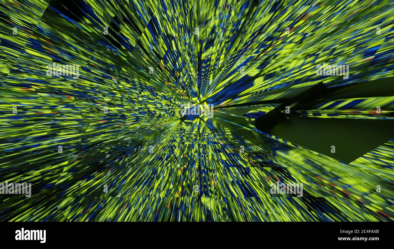 Arrière-plan futuriste abstrait rendu 3D avec laser bleu et jaune feux Banque D'Images