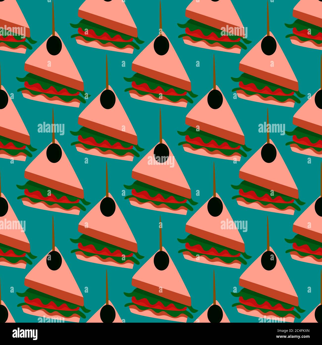 Motif club sandwich, motif sans couture sur fond bleu. Illustration de Vecteur