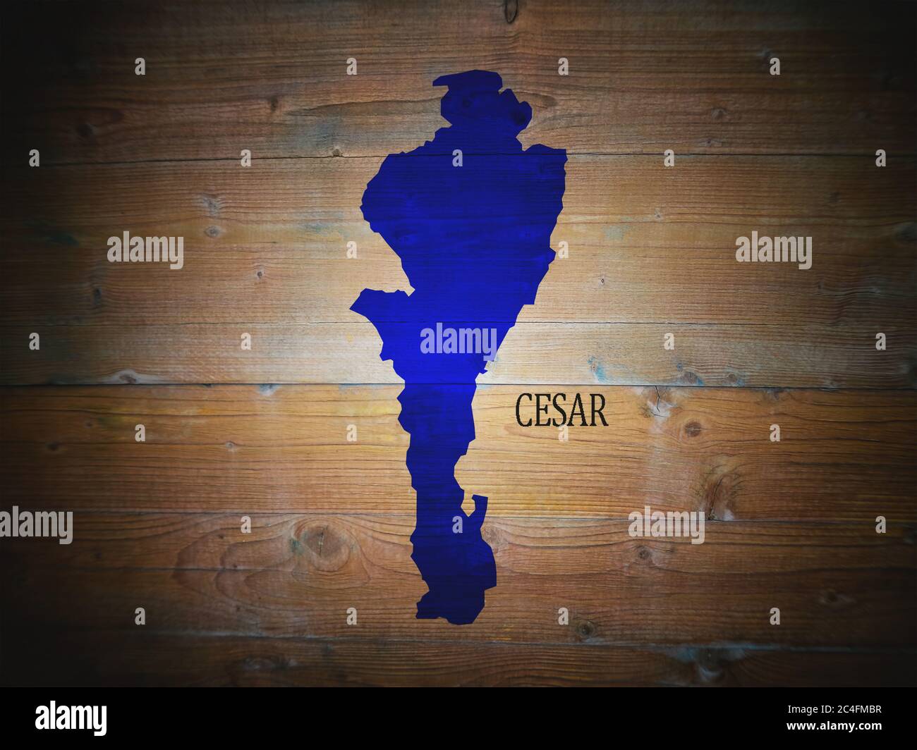Carte du département de Cesar, Colombie, sur fond de bois, illustration 3D Banque D'Images