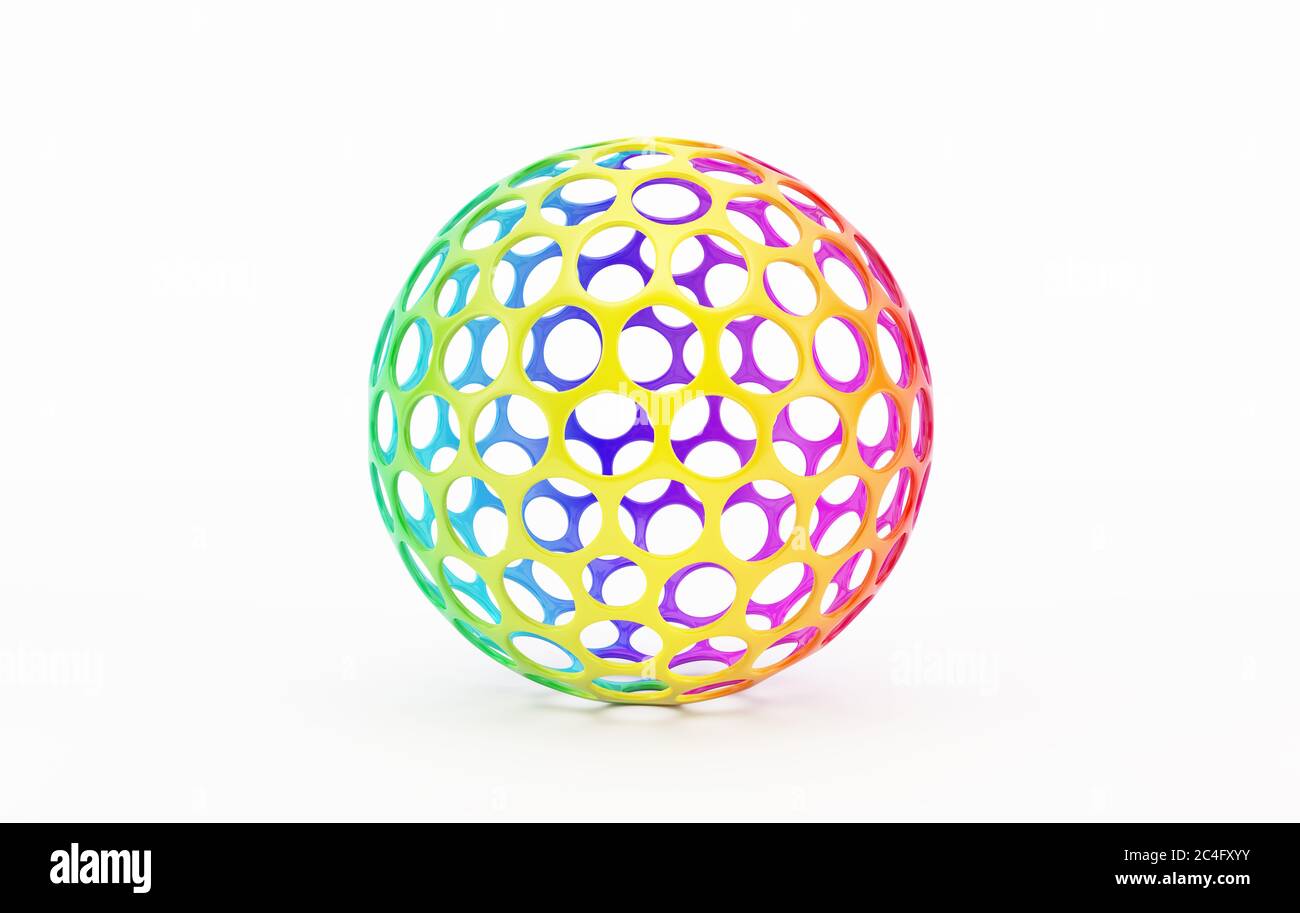 Rendu 3D d'une balle perforée de couleur arc-en-ciel Banque D'Images