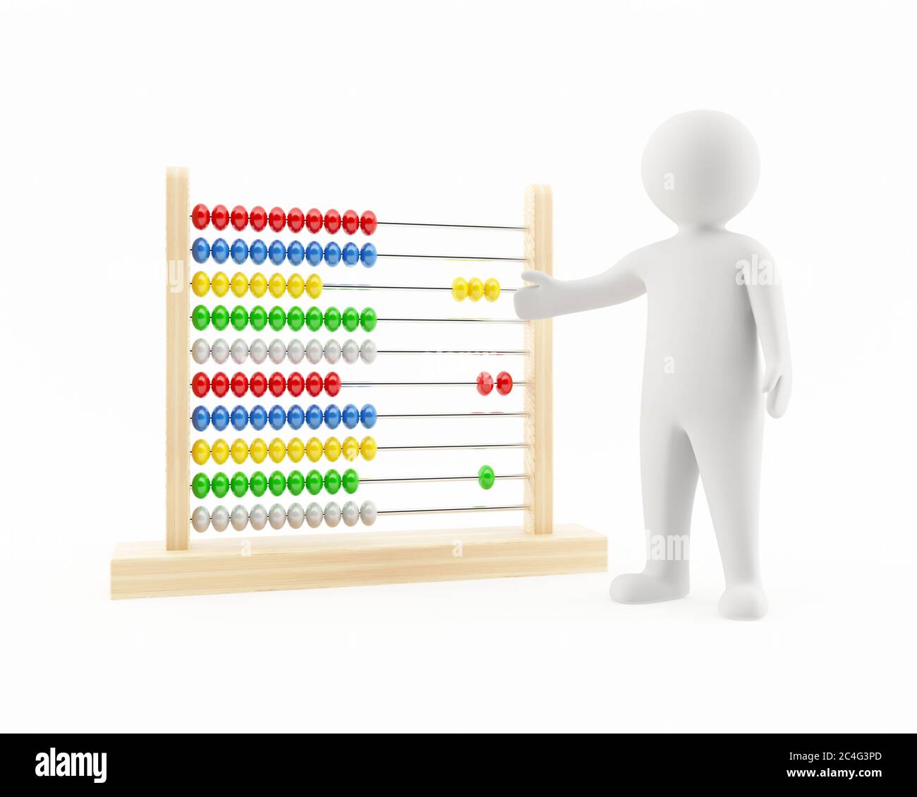 Homme 3D pointant vers un abacus Banque D'Images