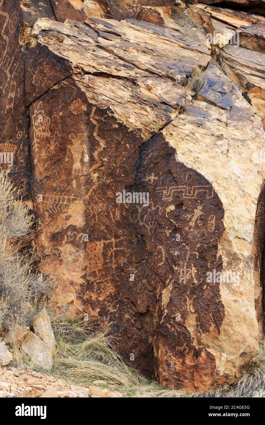 Pétroglyphes, Parowan Gap, Iron County, Utah, États-Unis Banque D'Images