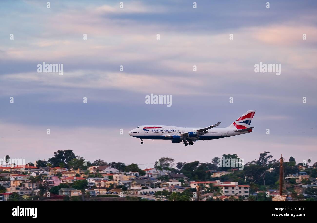 British Airways Landing à San Diego Banque D'Images