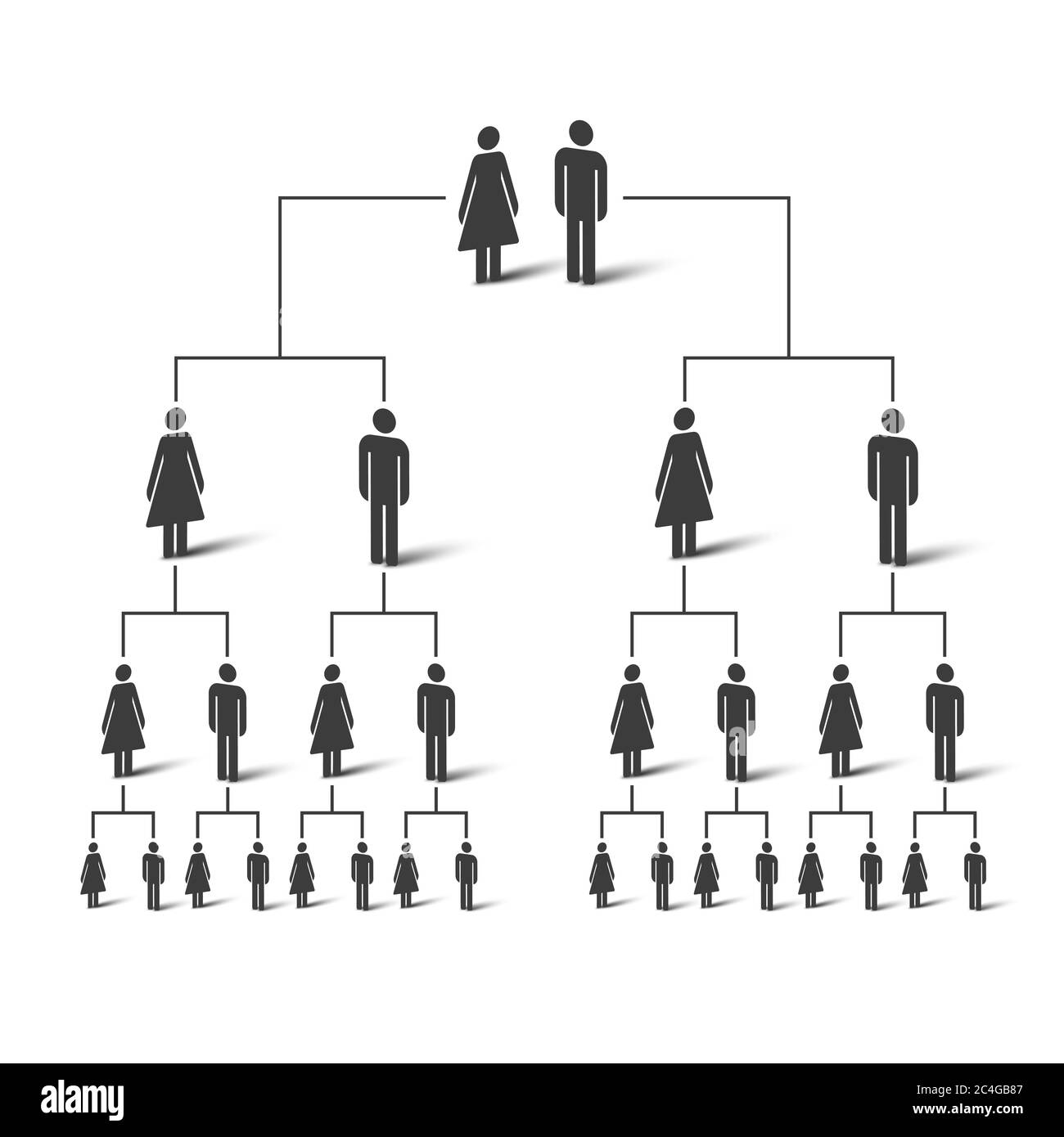 Arbre généalogique. Diagramme de l'arbre généalogique. Icônes simples de personnes. Illustration. Banque D'Images