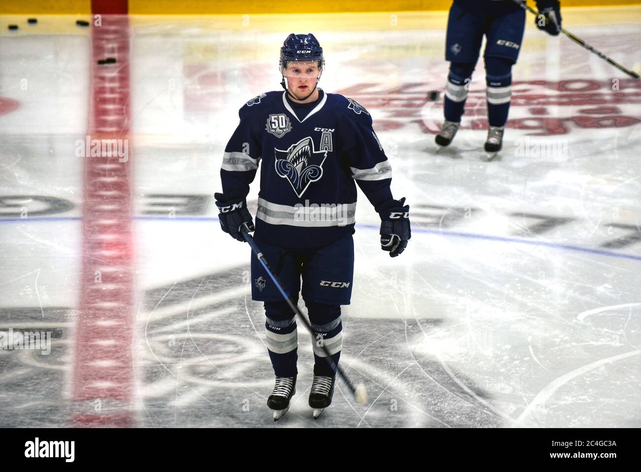 Gatineau, Canada - le 19 janvier 2019 : Alexis Lafrenière de l'Océanic de Rimouski se réchauffe avant le match de la Ligue majeure de Jr du Québec contre l'O de Gatineau Banque D'Images