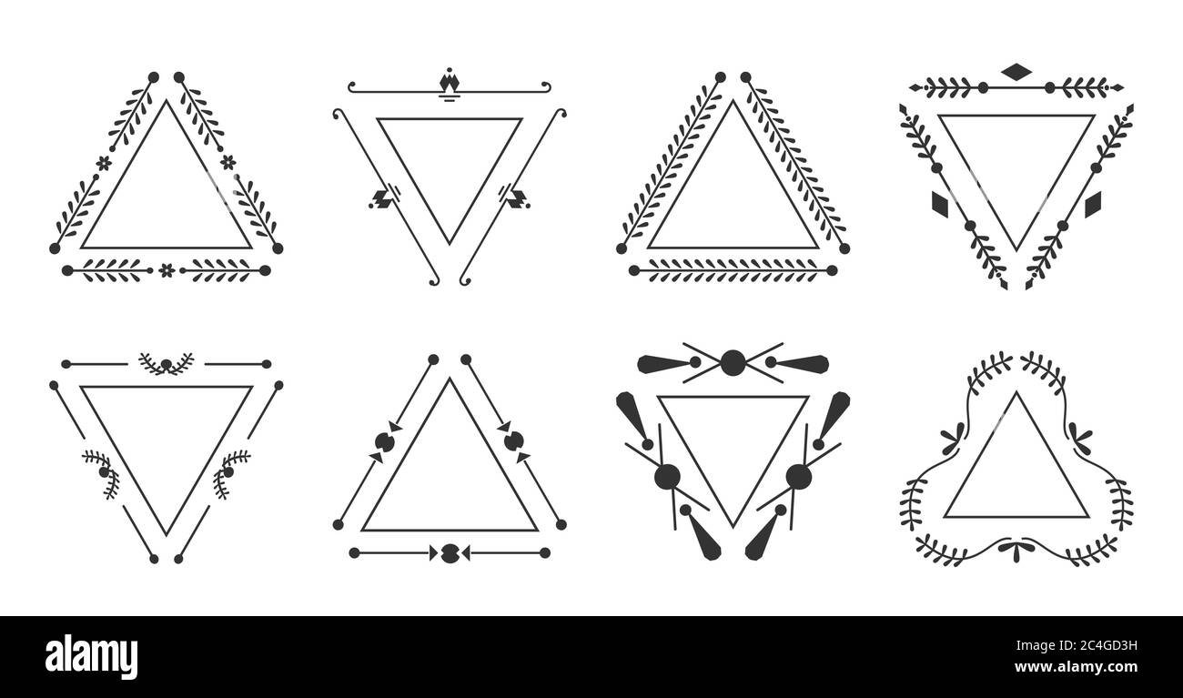 Cadre à lignes noires trigonales décoration élégante parure décorative. Décoration graphique triangulaire bordure vintage pour texte carte d'invitation de mariage, certificat rétro. Illustration vectorielle isolée avec cadres tricorne Illustration de Vecteur