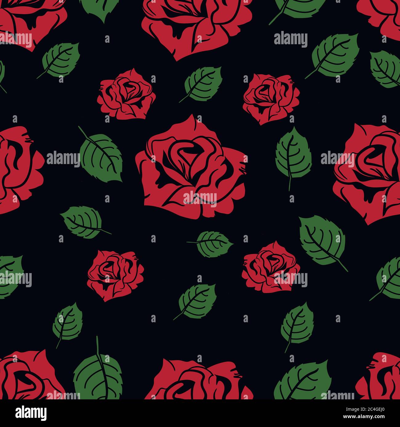 Roses sur fond noir. Motif sans couture. Illustration de Vecteur