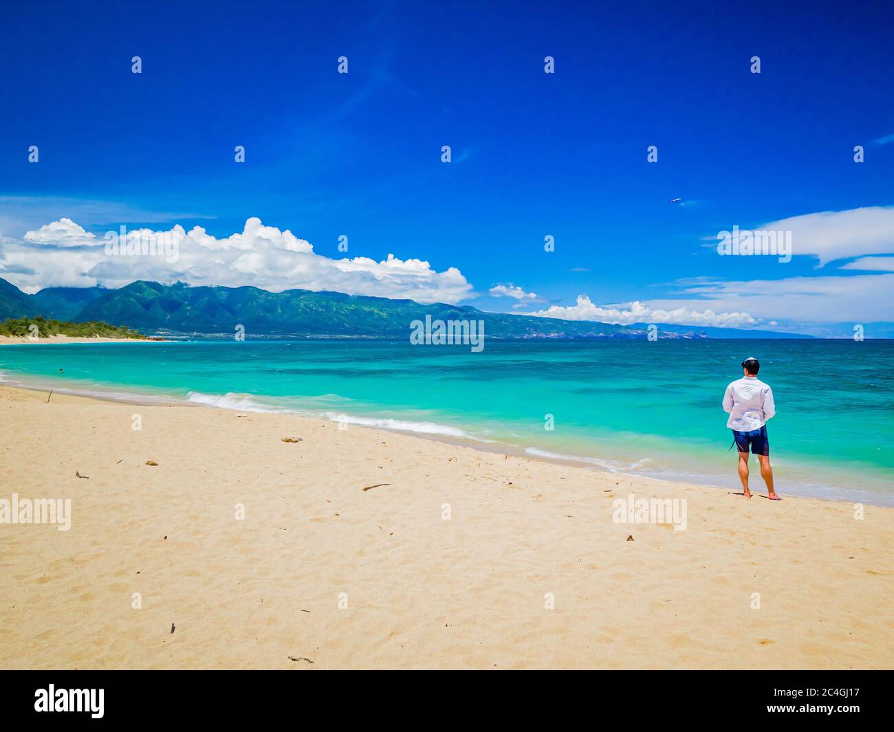 Baldwin Beach Park, belle et longue plage de sable blanc sur la rive nord de Maui Banque D'Images