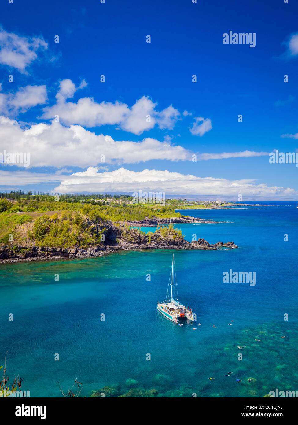 Paysage de la baie de la baie de la ville de Maui Hawaï plongée avec tuba dans les récifs coralliens de la réserve marine Banque D'Images