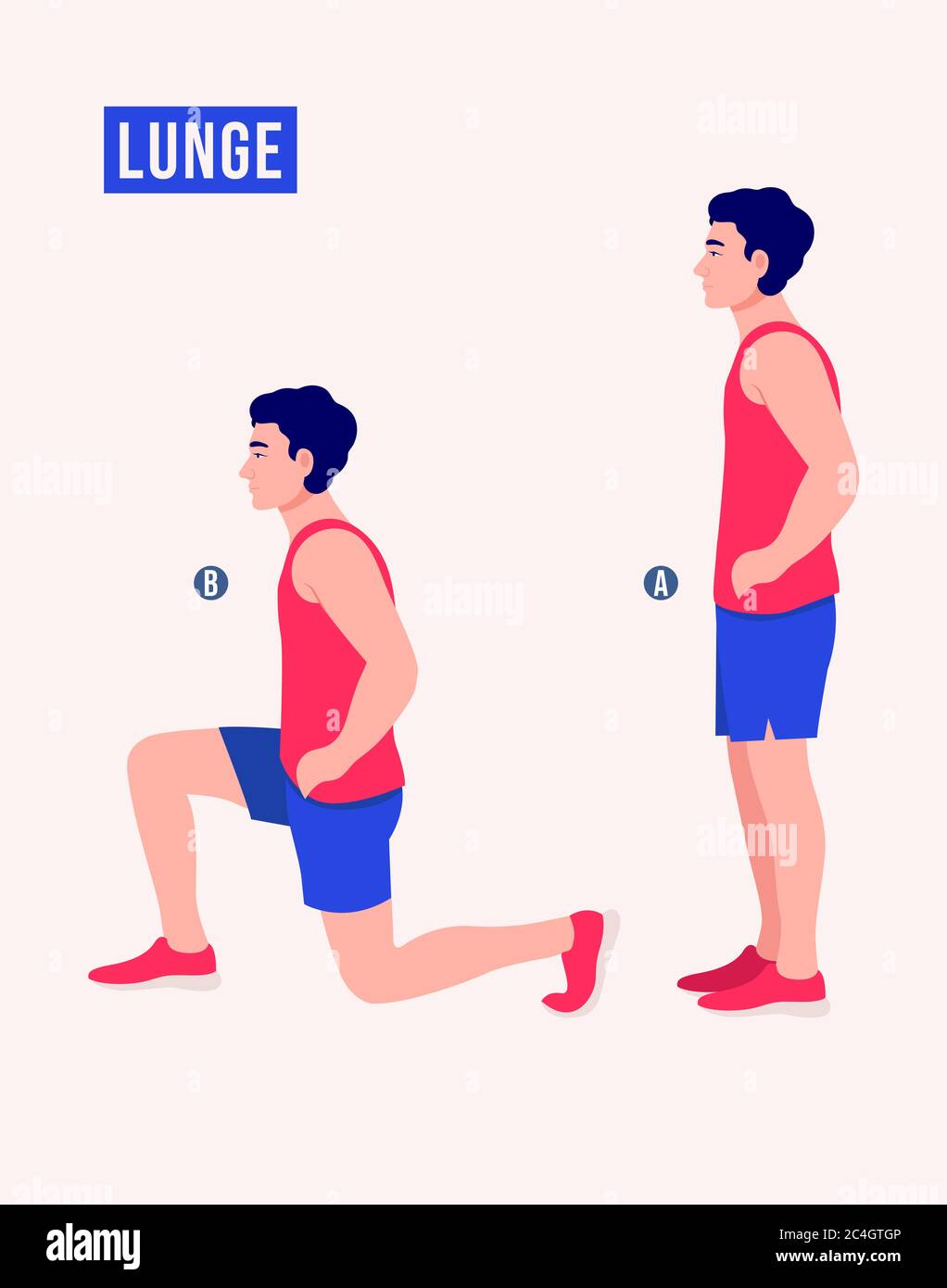 Hommes faisant de l'exercice de fente, hommes entraînement fitness, aérobie et exercices. Illustration vectorielle. Illustration de Vecteur
