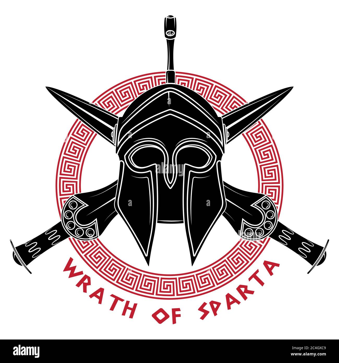 Ancien casque hellénique, deux épées grecques croisées et ornement grec serpentent Illustration de Vecteur