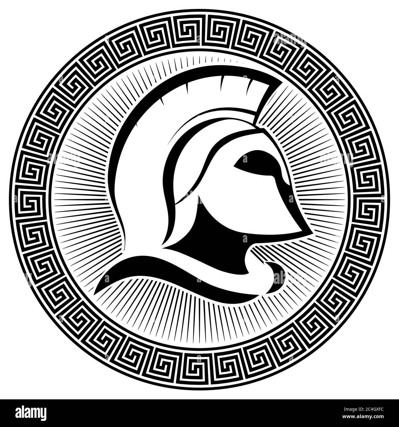 Casque Spartan antique et méandre d'ornement grec Illustration de Vecteur