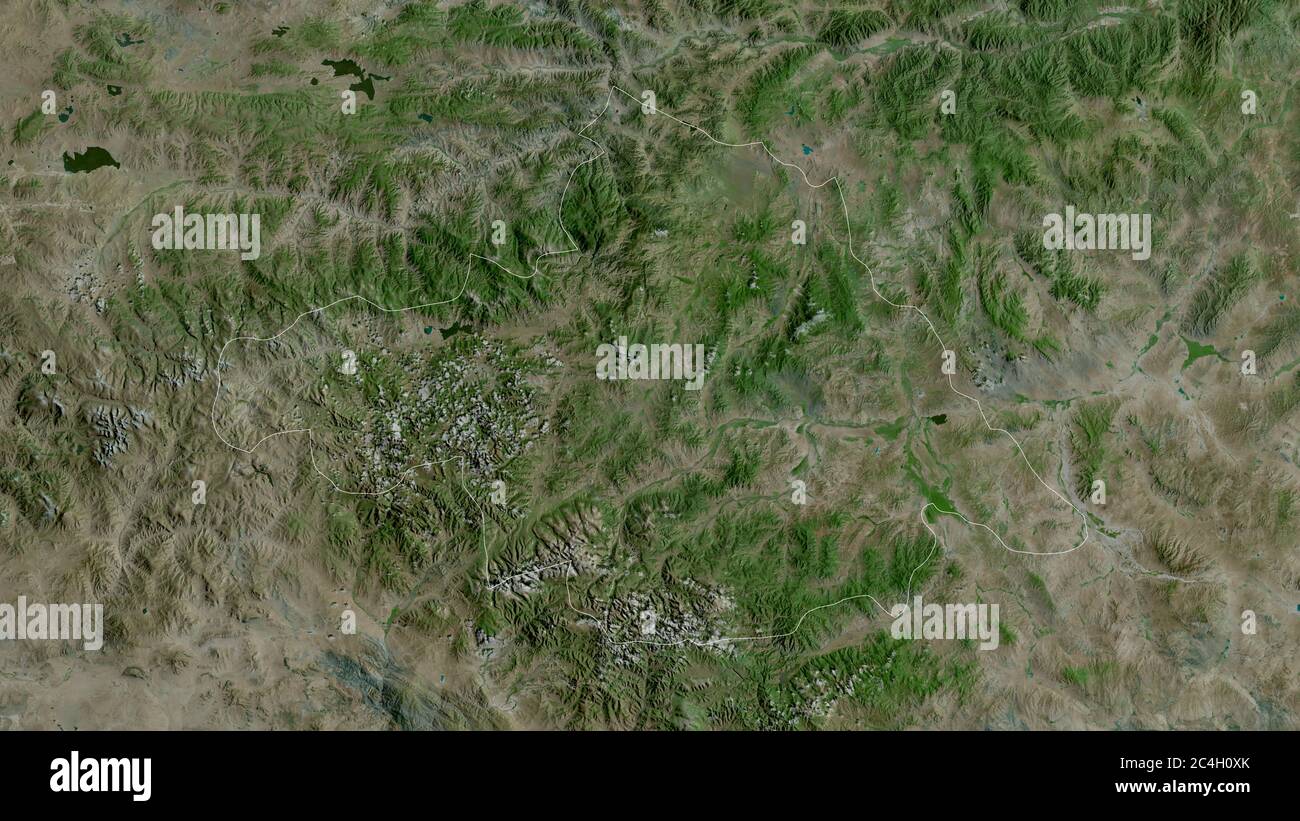 Arhangay, province de Mongolie. Imagerie satellite. Forme entourée par rapport à sa zone de pays. Rendu 3D Banque D'Images