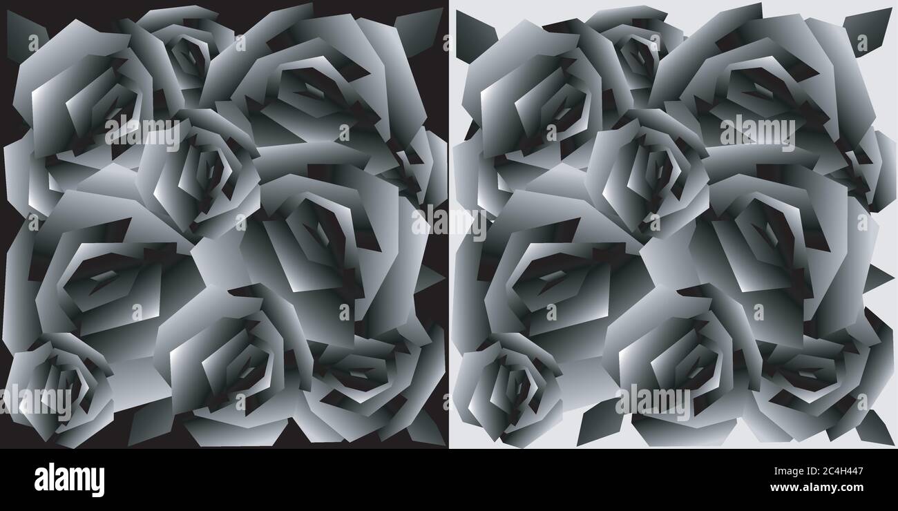 Résumé arrière-plan 3D de polygones sous forme de fleurs de roses sur fond noir et blanc Illustration de Vecteur