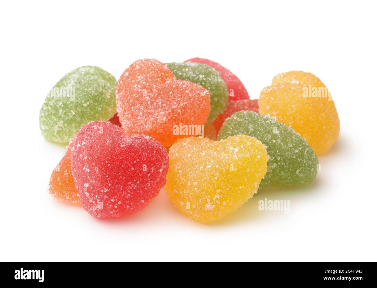 Groupe de bonbons de marmelade de fruits en forme de coeur isolés sur blanc Banque D'Images