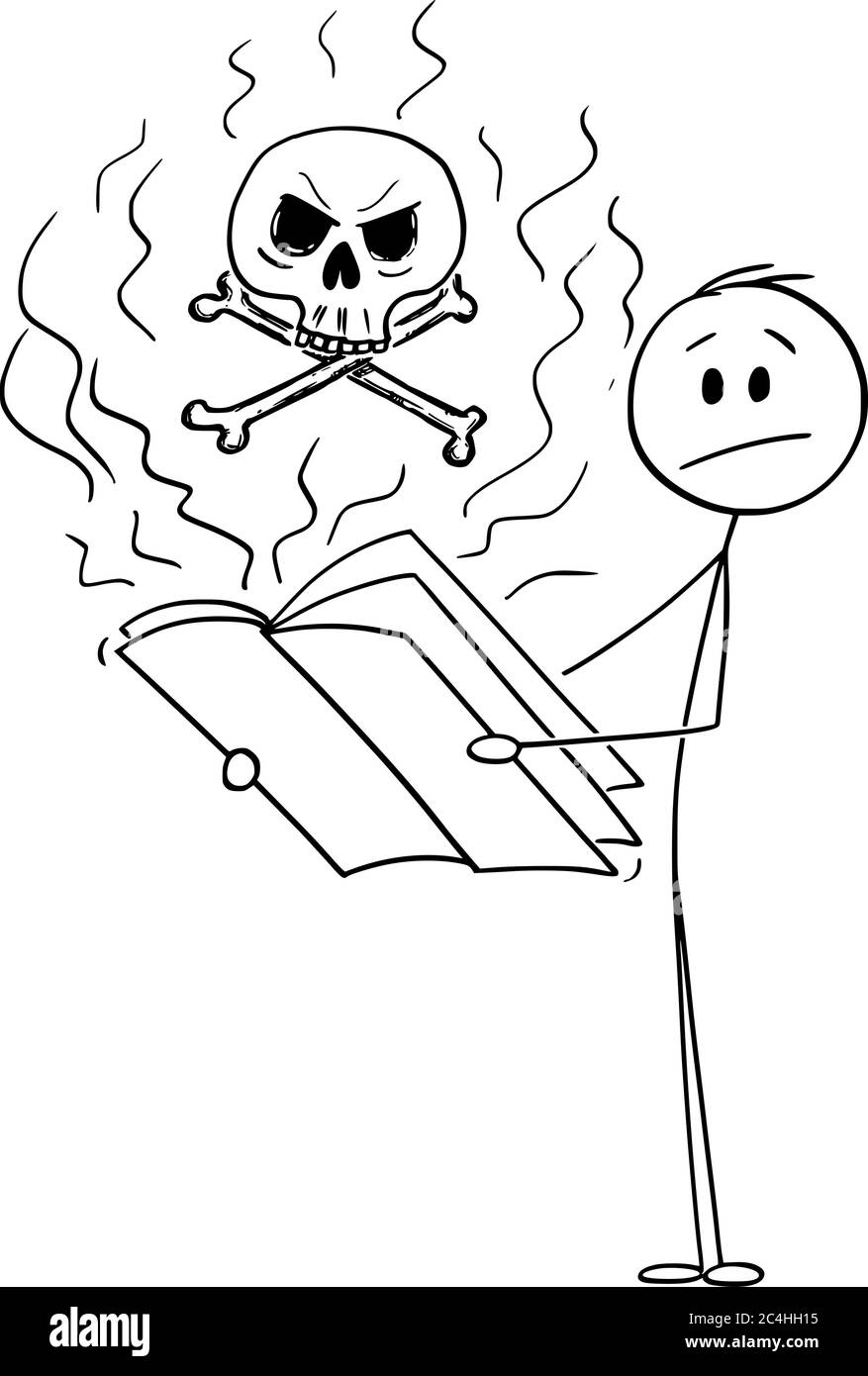 Vecteur dessin de dessin de dessin de figure dessin conceptuel illustration de l'homme confus ou choqué lisant magazine, journal ou journaux sur la guerre, le crime, la violence et la mort. Illustration de Vecteur