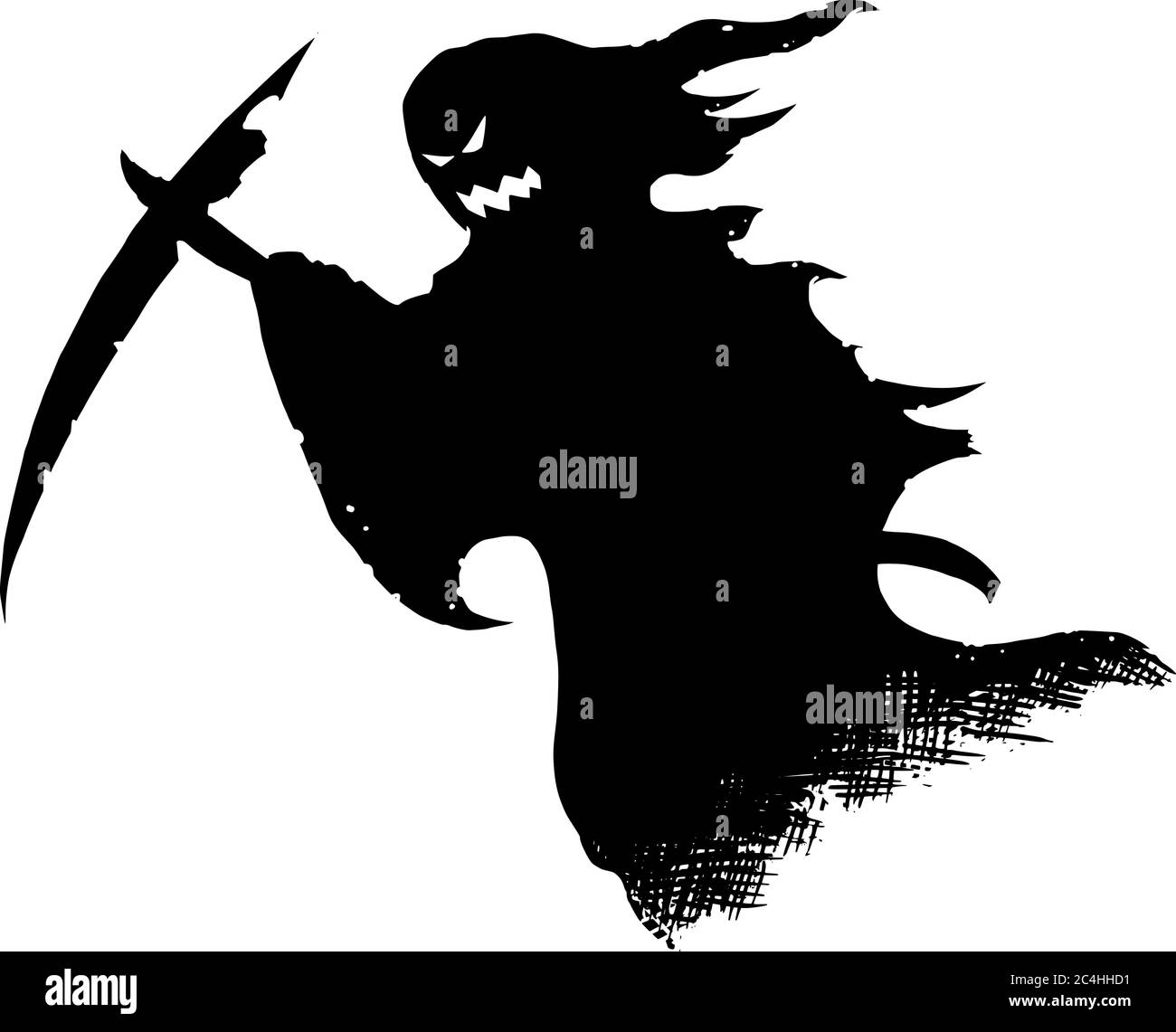 Illustration vectorielle de la silhouette noire d'un fantôme d'Halloween effrayant ou créepeux avec un fard à fessier ou mortuaire sur fond blanc. Illustration de Vecteur