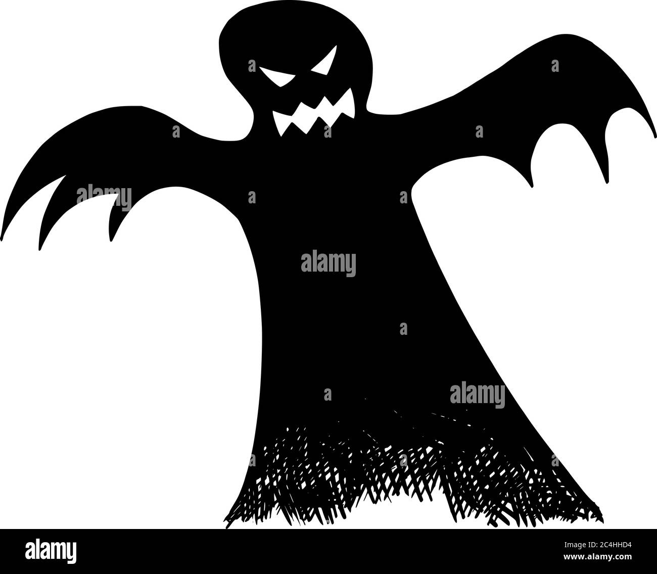 Illustration vectorielle de la silhouette noire d'un fantôme d'Halloween effrayant ou effrayant sur fond blanc. Illustration de Vecteur