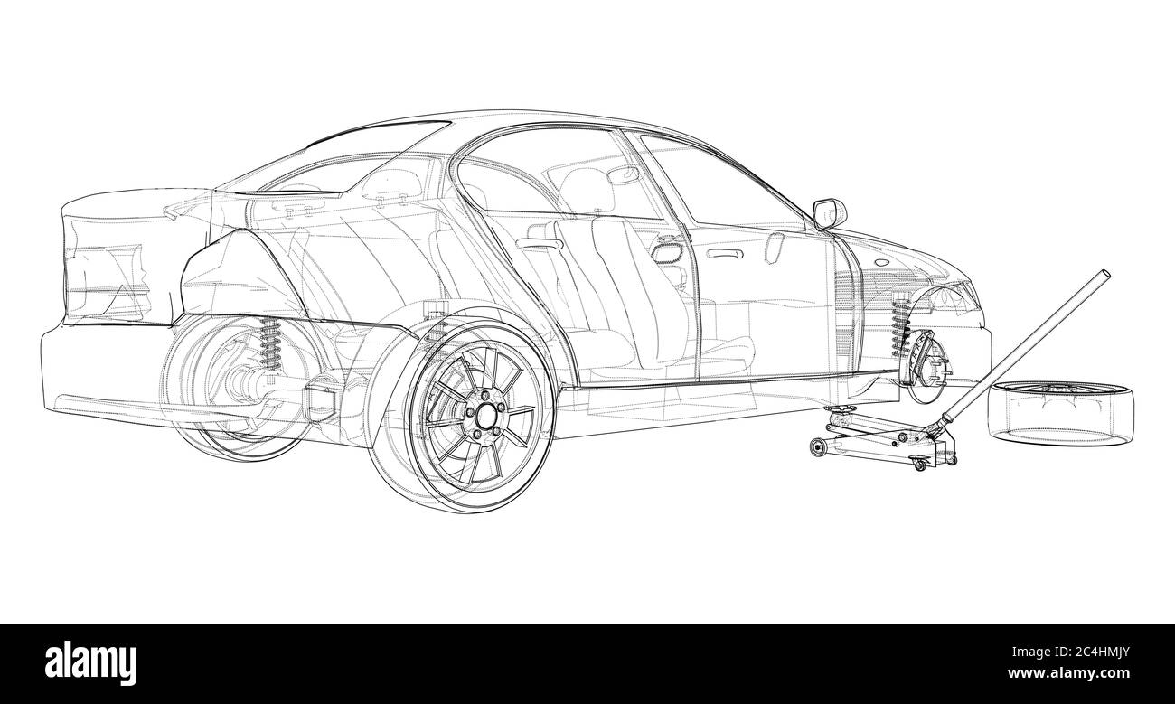 Voiture concept avec cric rouleur. Vecteur Illustration de Vecteur