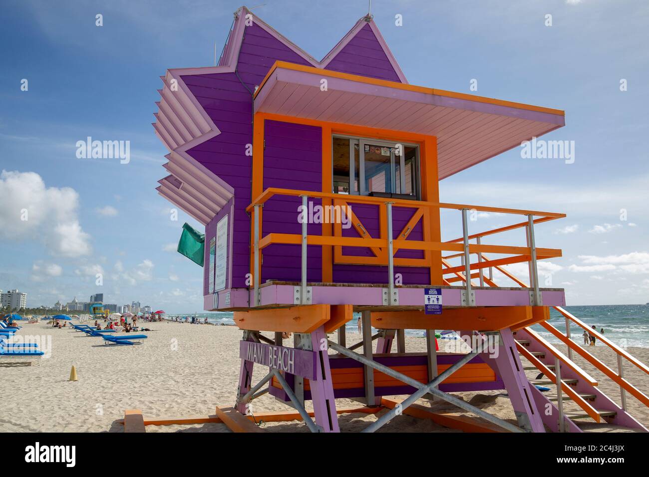 La plage de South Pointe Park, South Beach, Miami Florida.Lifeguard station de Lifeguard Banque D'Images