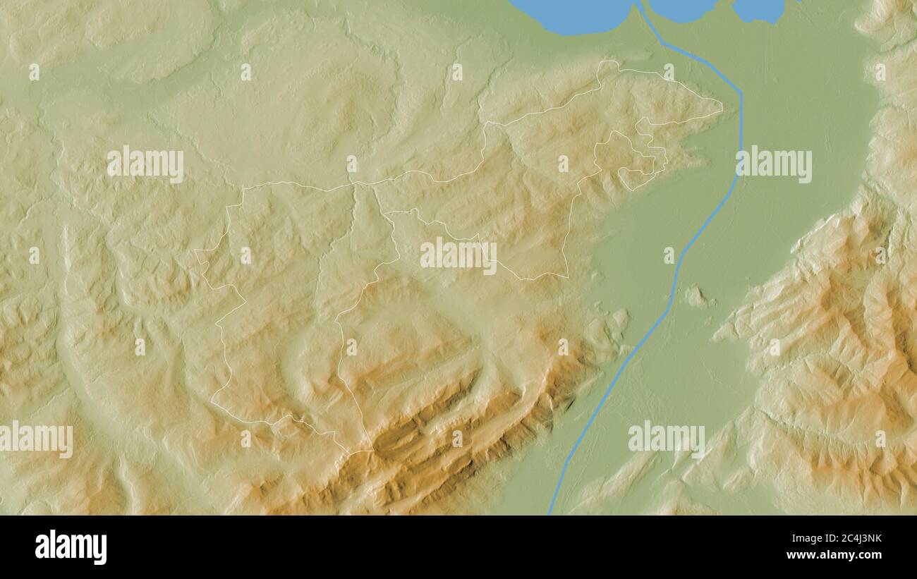 Appenzell Ausserrhoden, canton de Suisse. Données de shader de couleur avec lacs et rivières. Forme entourée par rapport à sa zone de pays. Rendu 3D Banque D'Images