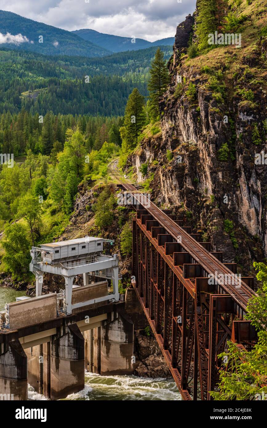 Ancien pont ferroviaire au barrage de Box Canyon Banque D'Images