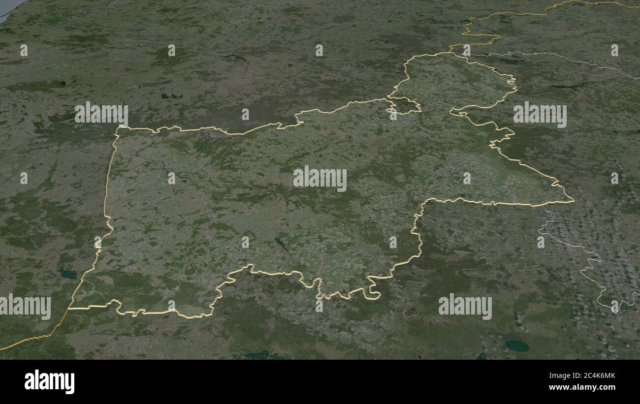 Zoom avant sur Hrodna (région de la Biélorussie). Perspective oblique. Imagerie satellite. Rendu 3D Banque D'Images