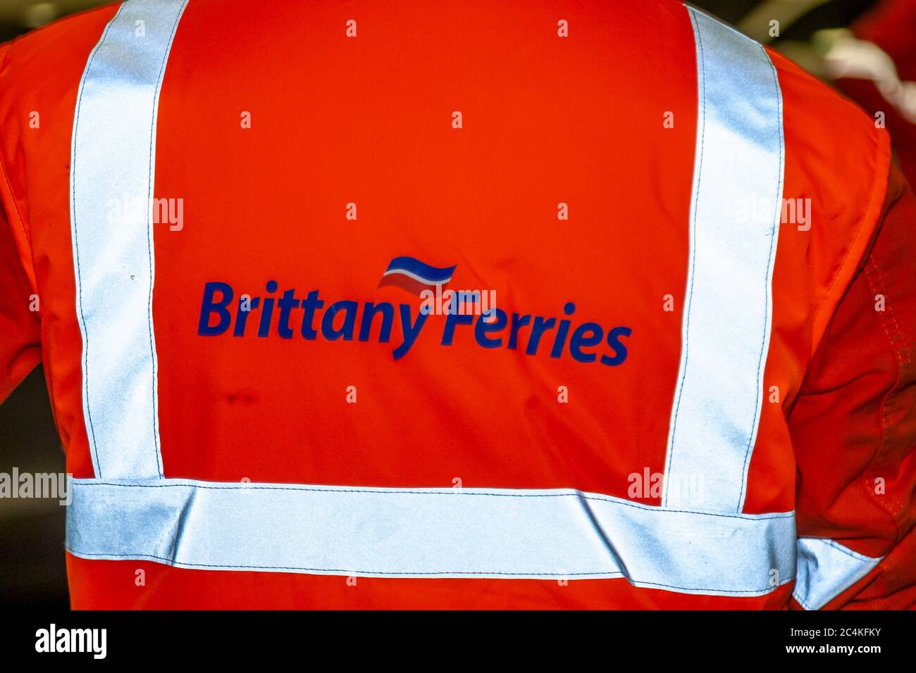 Gilet de sécurité de Brittany Ferries à Plymouth, Angleterre Banque D'Images