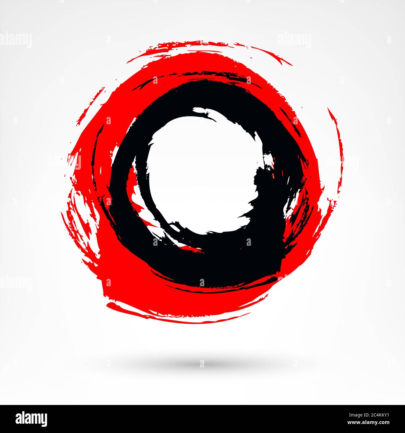 Cercle de la forme. Coup de pinceau noir et rouge. Texture sale en forme de grunge. Peinture de coups de pinceau isolés sur fond blanc. Le design graphique ele Illustration de Vecteur