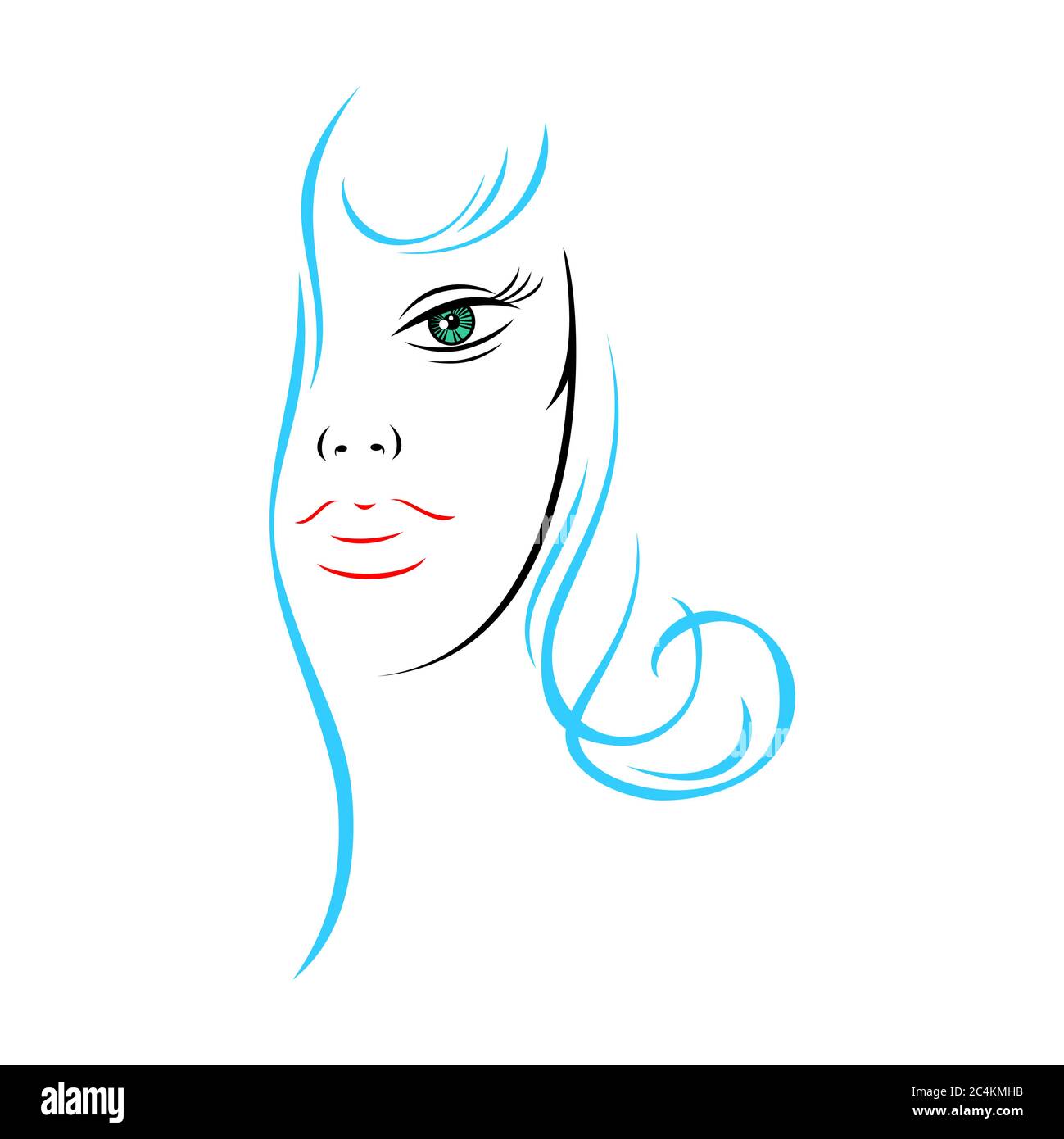 Demi-visage de femme avec de longs cheveux. Forme récupérable isolée de l'arrière-plan. L'illustration vectorielle est un élément graphique pour le design artistique. Illustration de Vecteur
