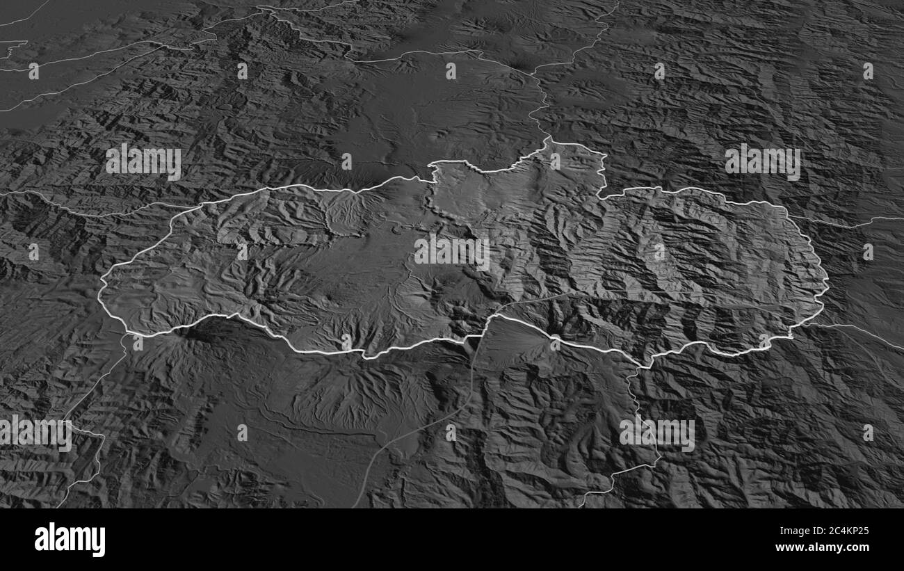 Zoom avant sur Tungurahua (province de l'Équateur). Perspective oblique. Carte d'altitude à deux niveaux avec les eaux de surface. Rendu 3D Banque D'Images