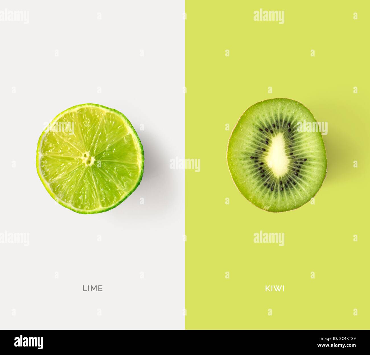 Aménagement créatif en citron vert et kiwi. Pose à plat. Concept alimentaire. Banque D'Images