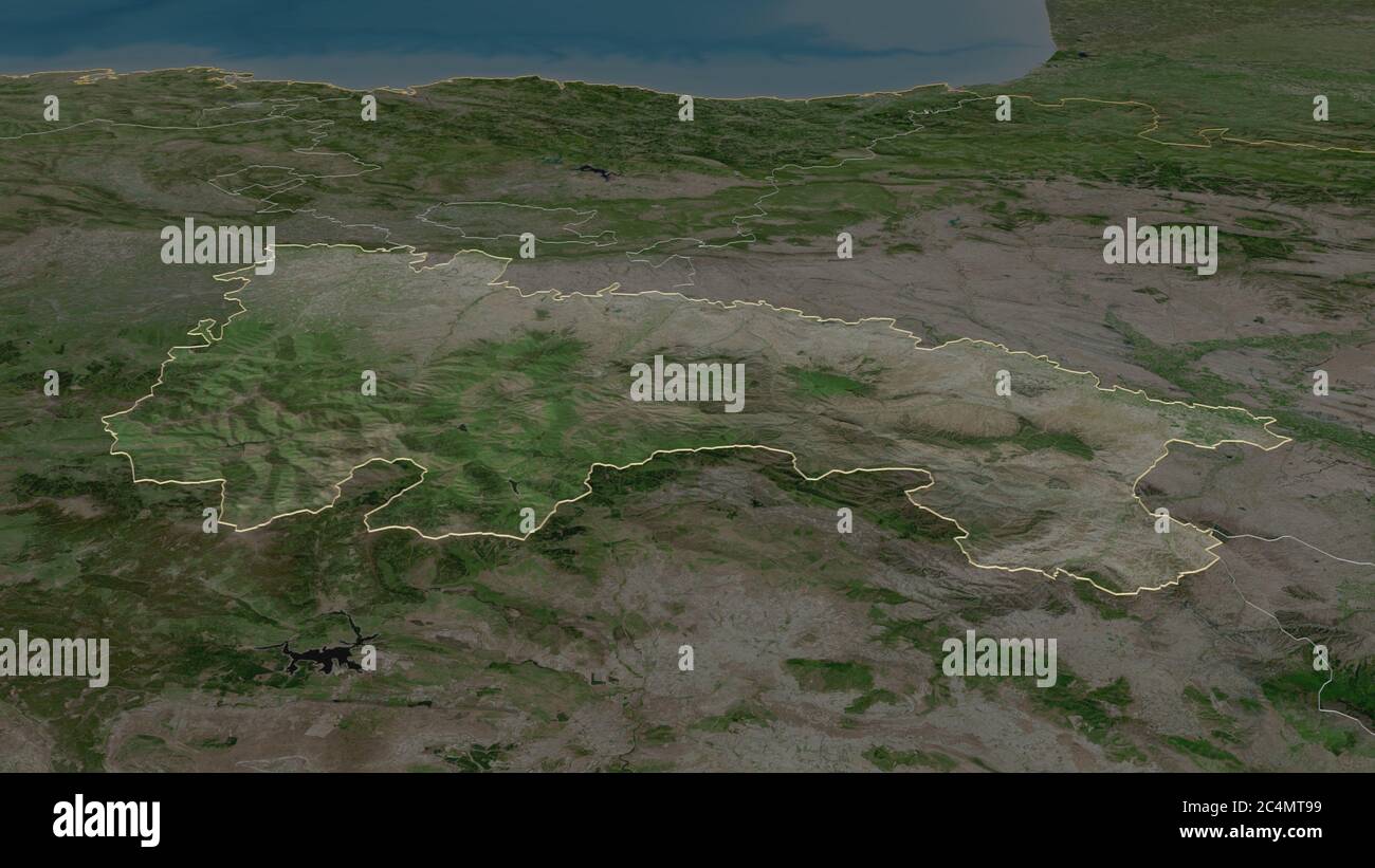 Zoom avant sur la Rioja (communauté autonome d'Espagne). Perspective oblique. Imagerie satellite. Rendu 3D Banque D'Images
