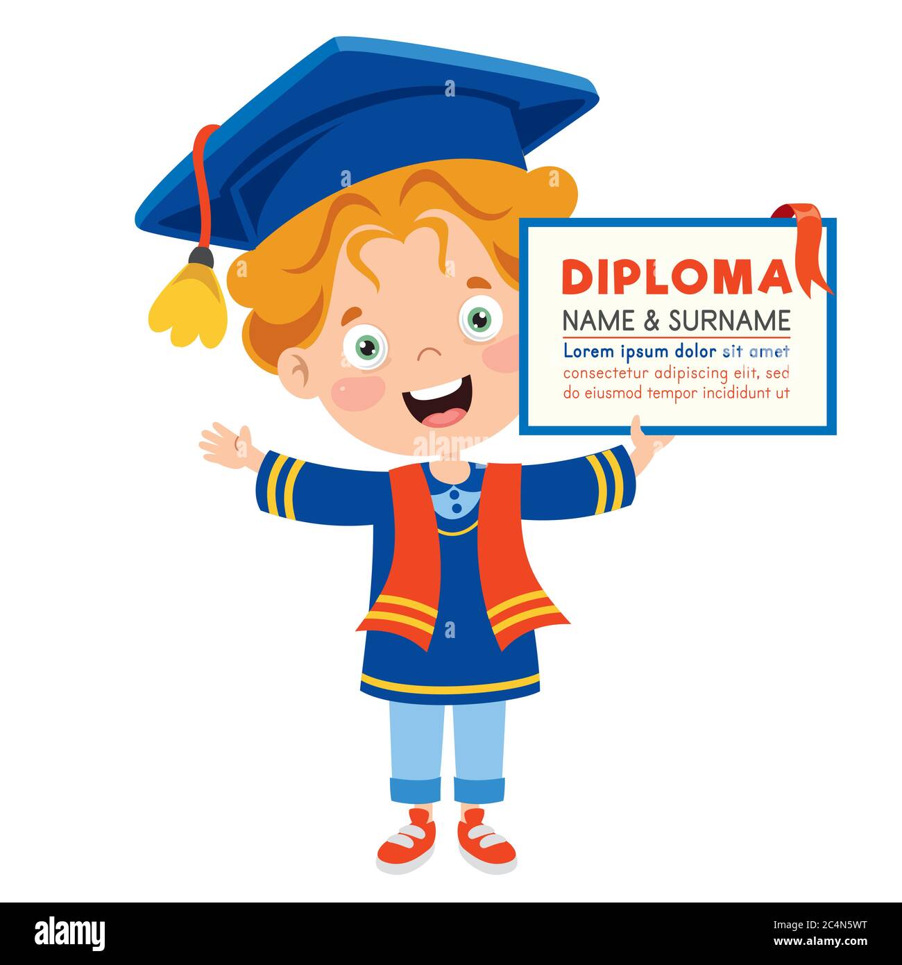 Dessin animé Happy Kid dans un costume de remise des diplômes Illustration de Vecteur