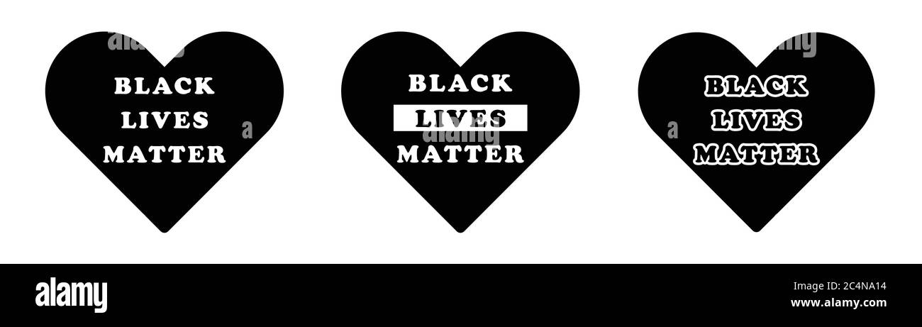 Black Lives Matter texte libellé dans l'icône de forme d'amour de coeur. Mouvement BLM paix justice pacifique. Illustration noire isolée sur un fond blanc. EPS Illustration de Vecteur
