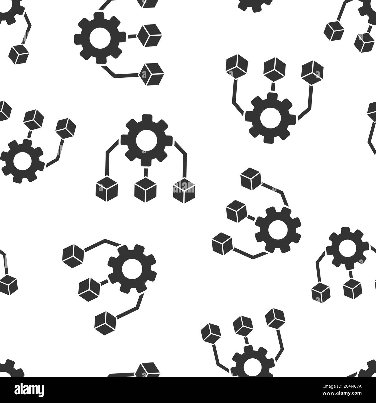 Icône de technologie API de style plat. Illustration du vecteur d'algorithme sur fond blanc isolé. Concept commercial Gear with Arrow Seamless Pattern. Illustration de Vecteur