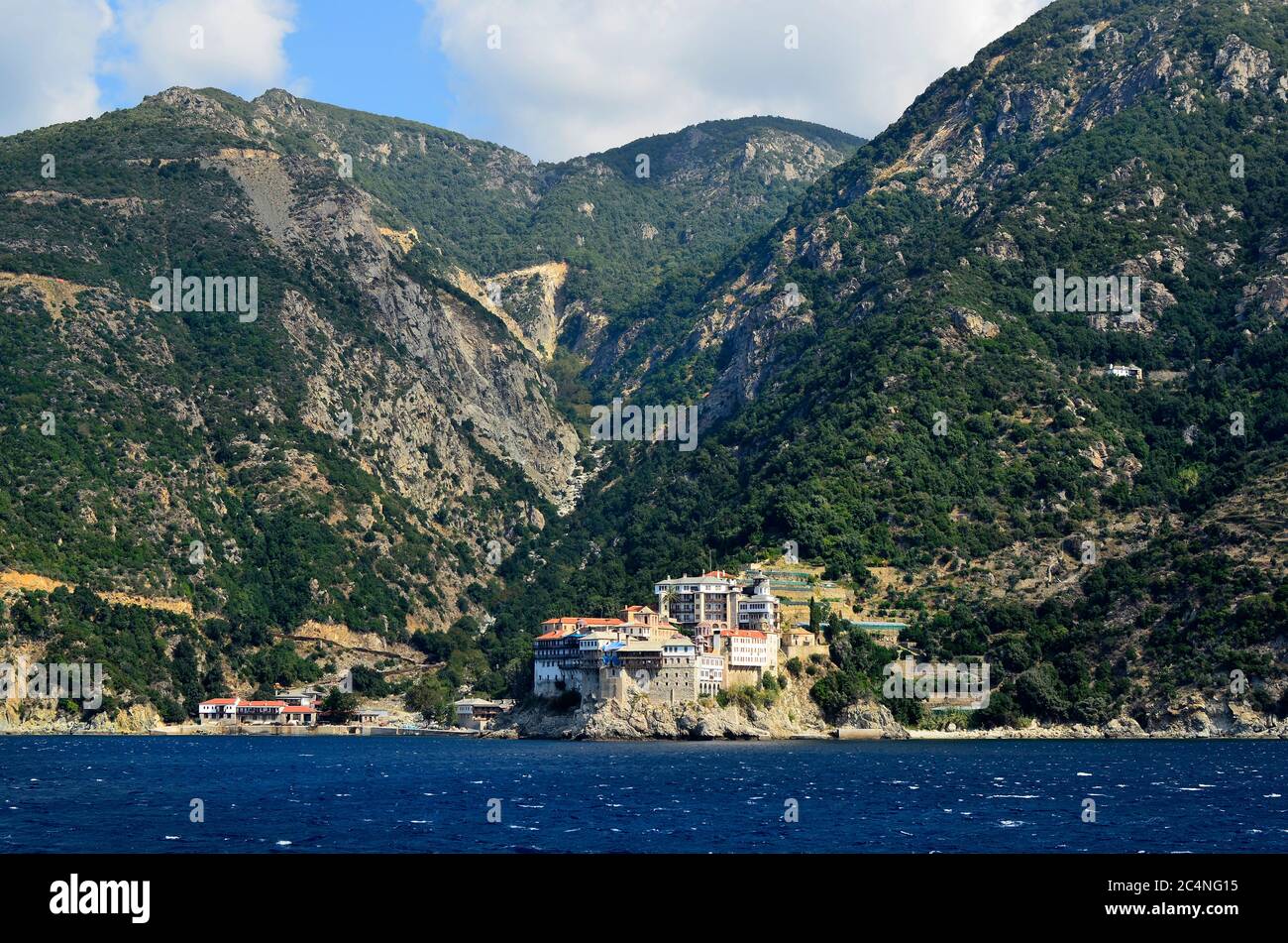 Grèce, site classé au patrimoine mondial de l'UNESCO du Saint-Mont Athos, Monastère Agios Pavlou, Banque D'Images