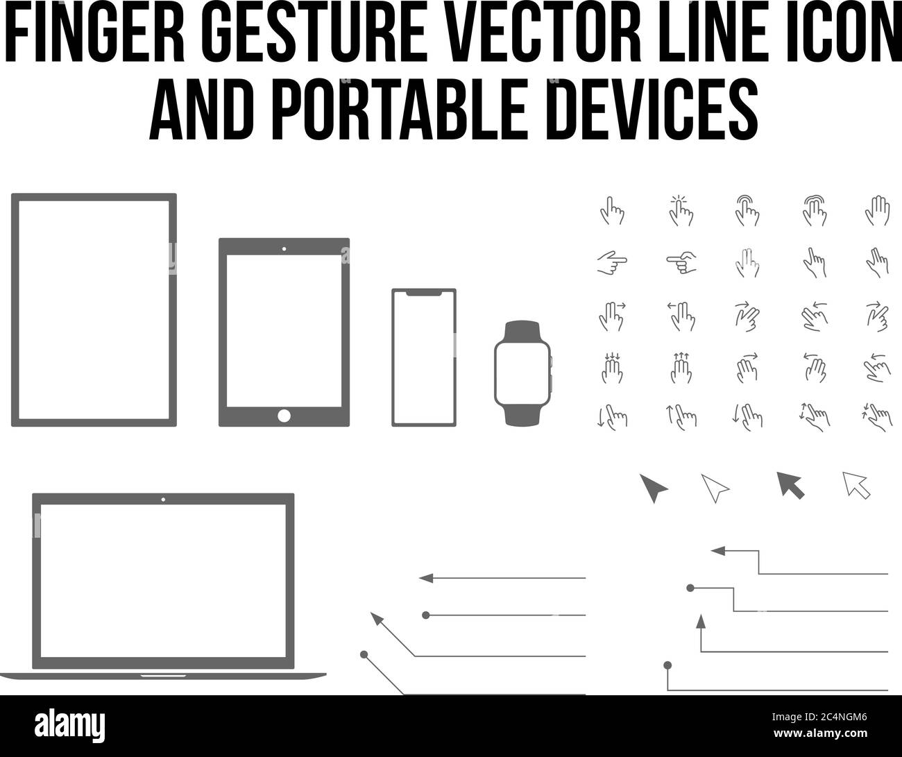 Le vecteur de doigt tactile et mobile, tablette, ordinateur portable, ordinateur de bureau gadget plat ensemble d'icônes Illustration de Vecteur