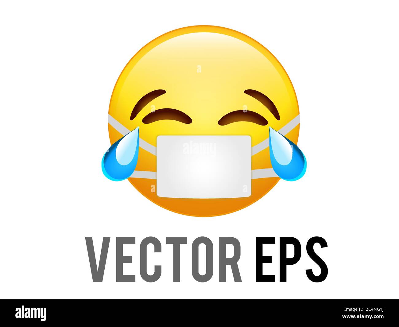 Le vecteur isolé jaune visage lol rire et bleu pleurer icône de déchirure avec le masque de coronavirus Illustration de Vecteur