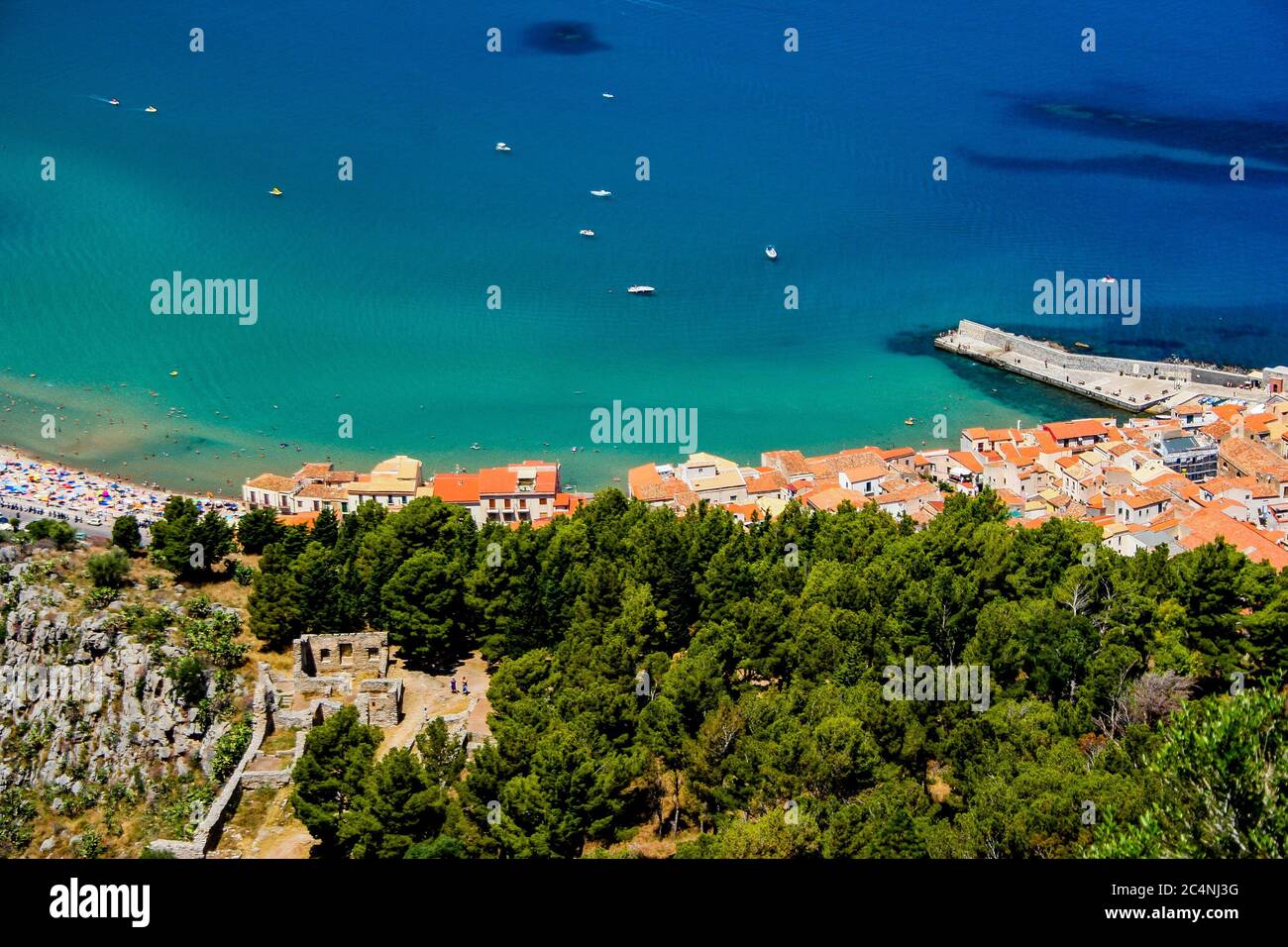 Vue aérienne de Cefalù (Sicile / Italie) Banque D'Images